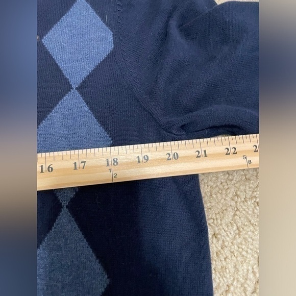 Bass Argyle Quarter Zip Pullover Sweater Blue Brown Knit Mens Size M - Picture 3 of 9